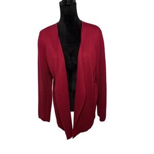 EILEEN FISHER Cardigan Maroon Silk Cotton Knit Open Front Draped Collar Size L/G